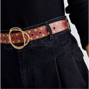 We the free lasso cognac leather studded belt m/l